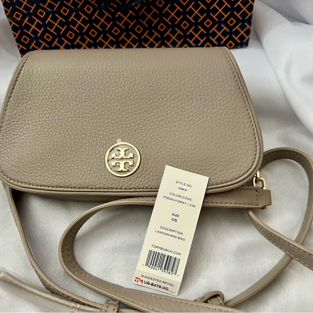 Tory Burch French Gray Pebbled Leather Crossbody